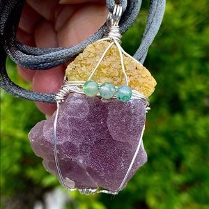 Gold Barite, Fluorite Drusy & Moss Agate Necklace